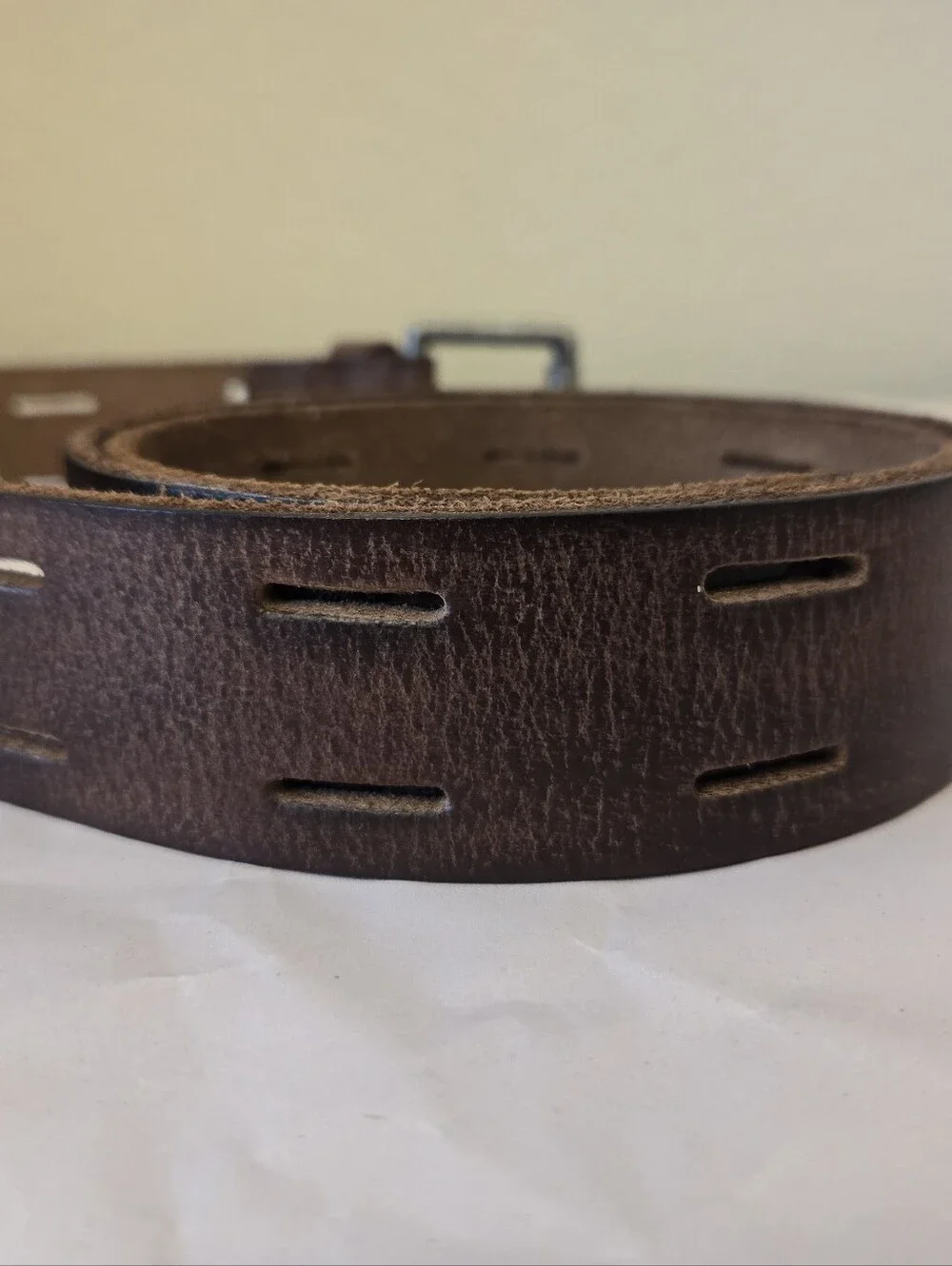 Timberland Unisex Brown Leather Distressed Belt, Buckle Double Hole Western Wear